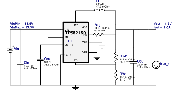 WEBENCH® 设计报告 Design : 3588399/24 TPS62150RGTR TPS62150RGTR 14.5V-15.5V to 1.8V @ 1.0A