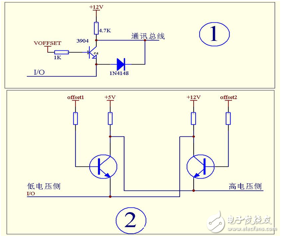 这两个电路可以实现5V与12V的电平双向电压转化