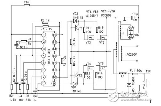 tl494芯片400w逆变器电路图变压器功率为400va,铁芯采用4560mm