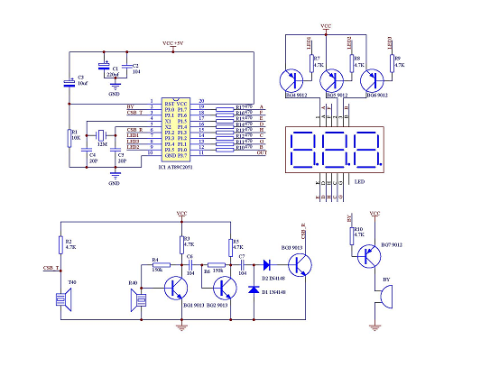 最简单的超声波设计单片机烧写程序 原理图 PCB图设计说明等资料
