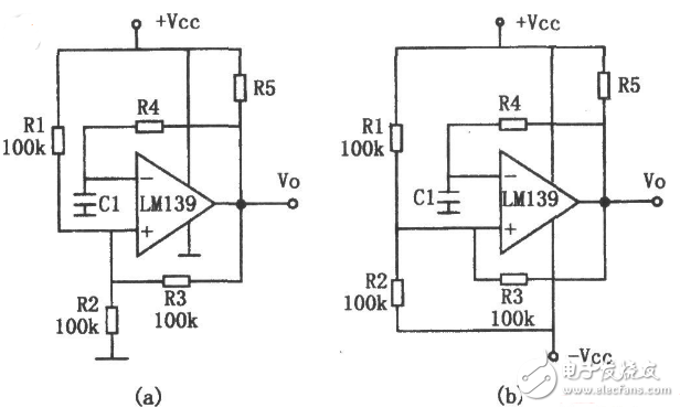 LM139構(gòu)成的方波發(fā)生電路