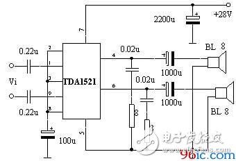 TDA1521接成OTL電路的接法