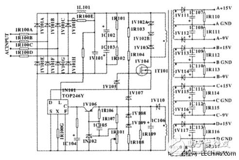 380V AC輸入多路輸出小功率輔助開關電源電路結構及工作原理