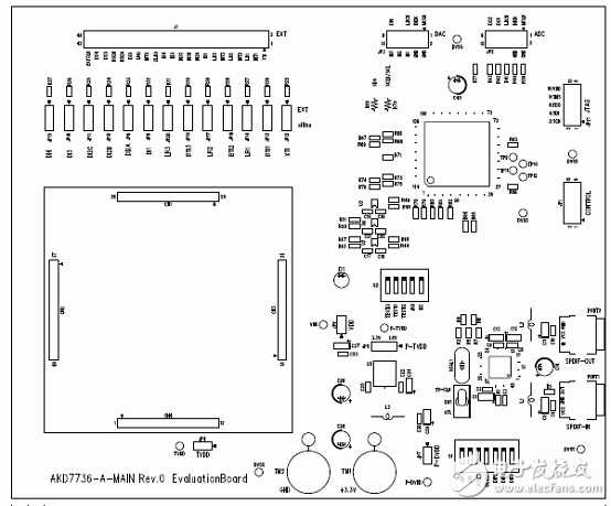 评估板akd7736b-a pcb元件布局图:顶层