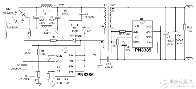 Pn8136 схема блока питания PN8386-5V 3A 手 机 充 电 器 智 能 USB 插 座-电 子 发 烧 友 网