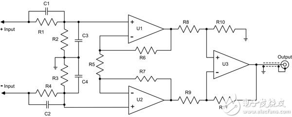 Conceptual schematic diagram of a differential probe 差分探头的概念示意图