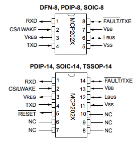 基于MCP6V06/7/8下的内置稳压器的 LIN 收发器