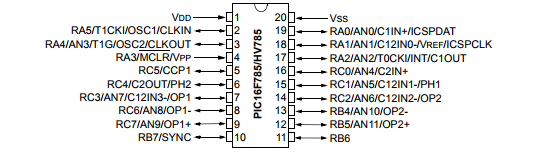 基于PIC16F785/HV785带有20 引脚 8 位 CMOS 闪存单片机