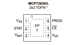 基于MCP73830/L采用 2x2 TDFN下的封装的单节 锂离子 / 锂聚合物电池控制器