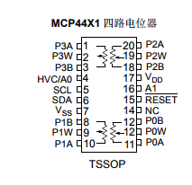 MCP443X/5X下的带 I 2 C接口的 7/8 位易失性四路数字电位器