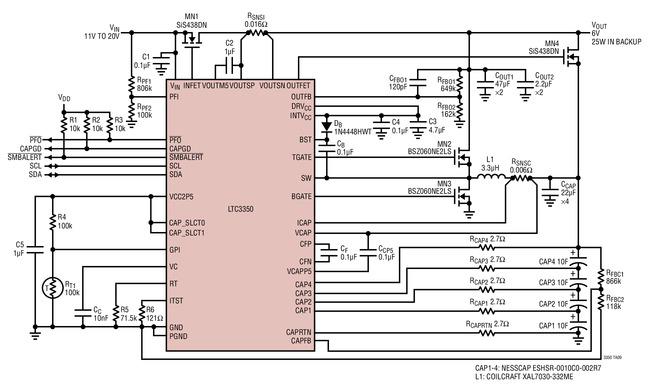 后备电源控制器LTC3350，可对串联堆栈进行充电和监察