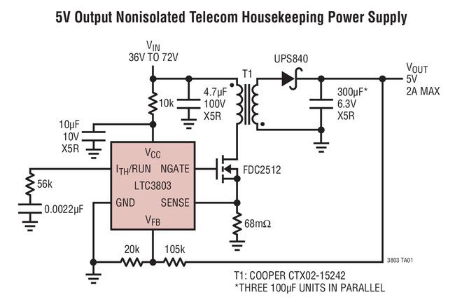 一款恒定頻率、電流模式、反激式控制器LTC3803