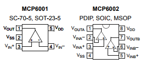 基于MCP6001/2/4下的1 MHz 低功率運(yùn)算放大器