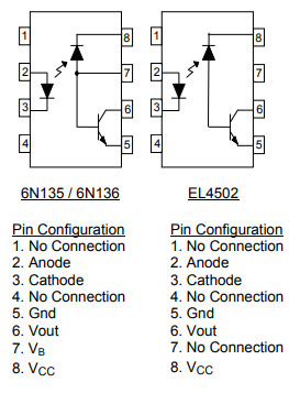 6N135、6N136和EL4502晶体管光电耦合器的详细资料概述