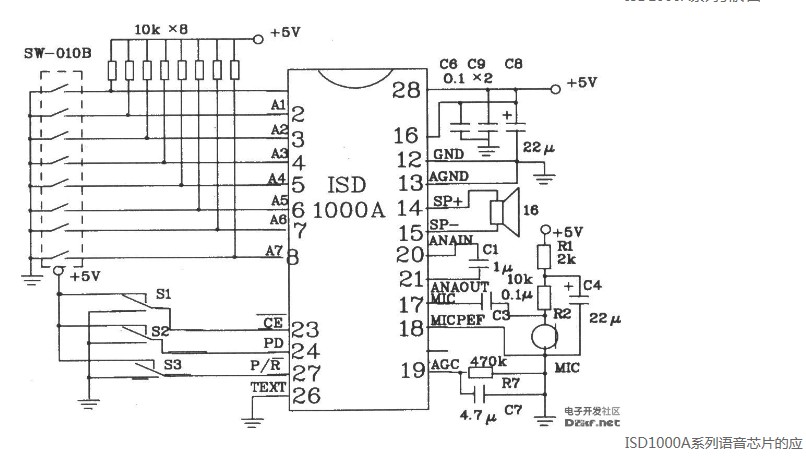 語言錄放電路ISD1000A系列