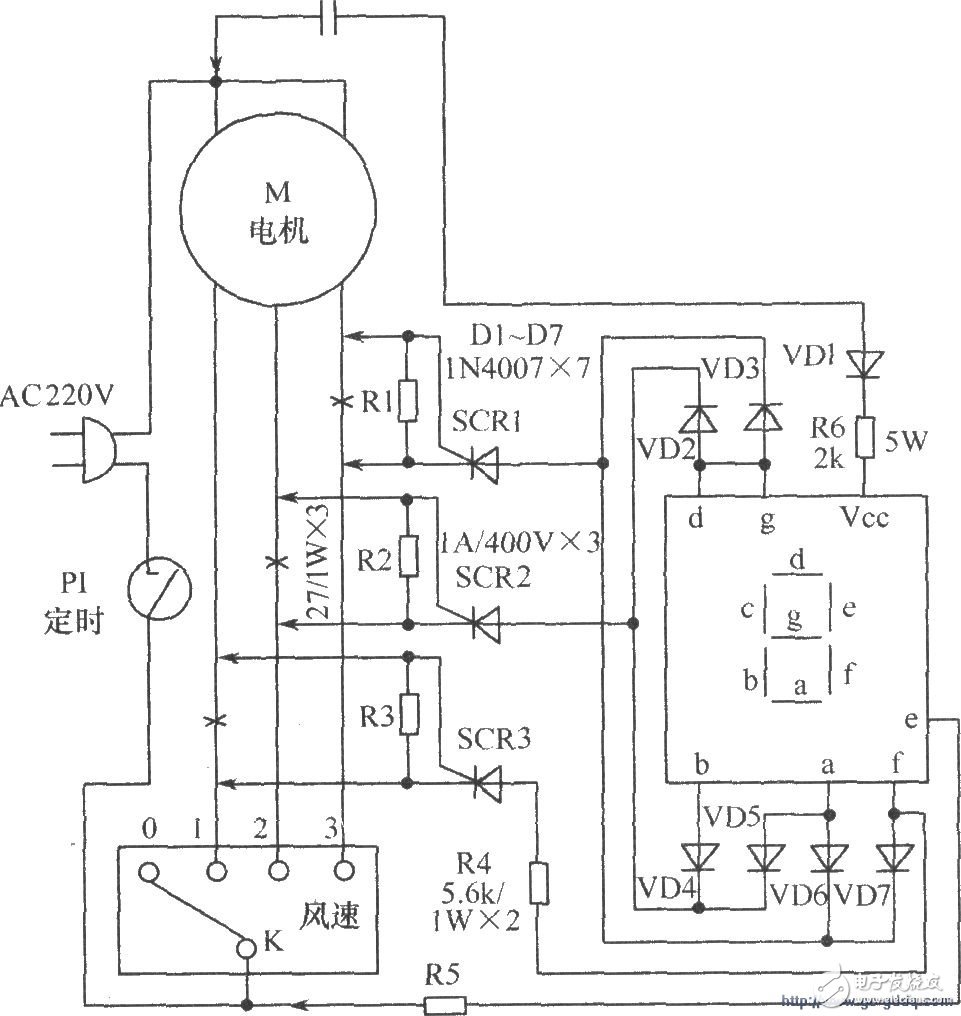 讓電風扇風速擋位清晰顯示的LED數(shù)碼顯示電路