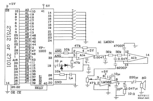 语音合成芯片VP-1410连512K及EPROM电路