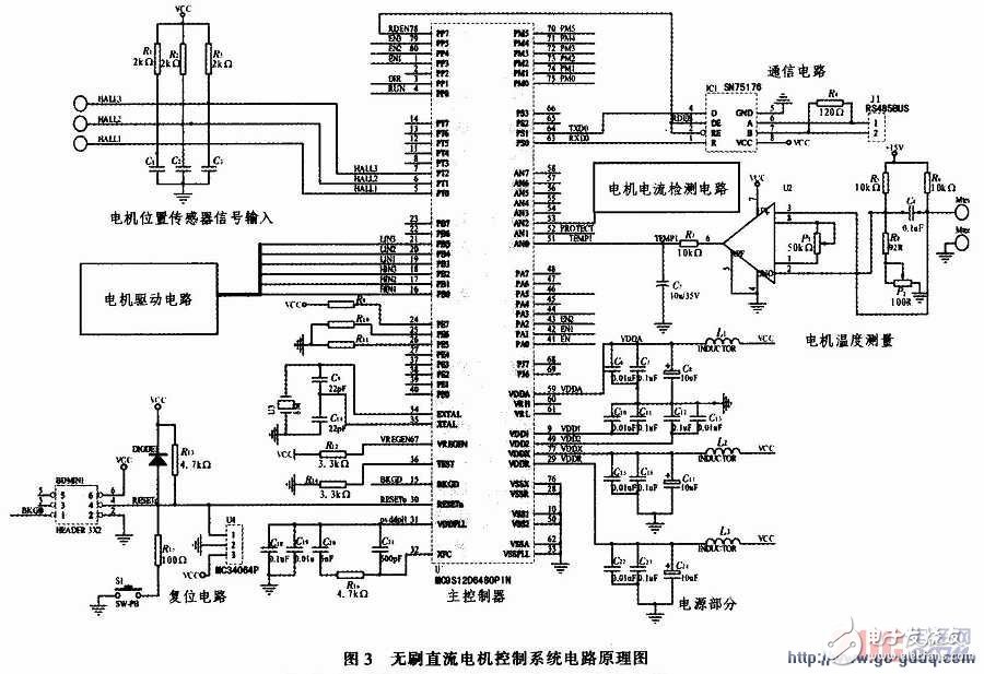 以MC9S12D64单片机为控制中心的无刷直流电动机控制驱动系统电路设计
