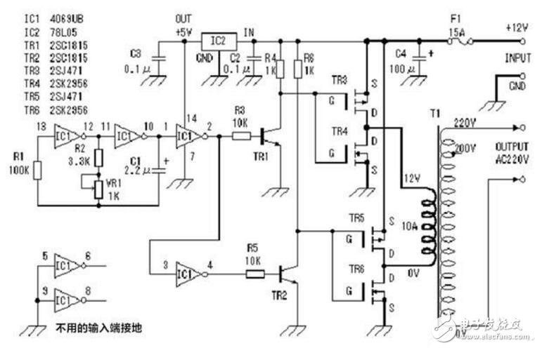 cd4069组成的逆变器电路        cd4069组成的逆变器,输出振荡