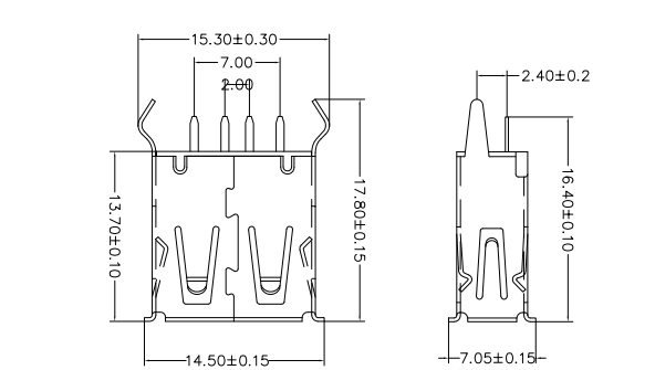 关于USB AF 180°之直插（短体13.70）