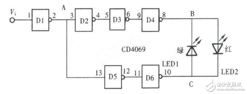 cd4069發光邏輯顯示電路