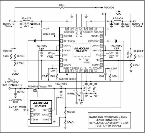 基于开关转换器和MAX6398功能模块实现高频汽车电源设计