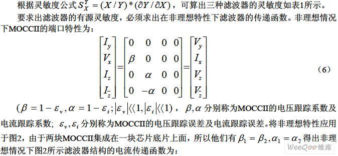 基于双MOCCII的多输出电流传输的多功能滤波器的设计