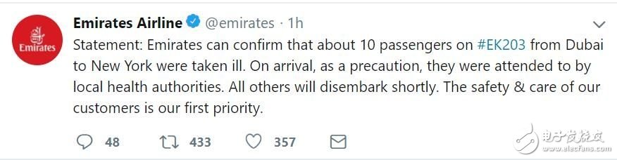 阿联酋航空一架客机被隔离,航班上有上百人染病,却尚不清楚原因