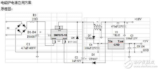 SM7075电磁炉典型应用电路图