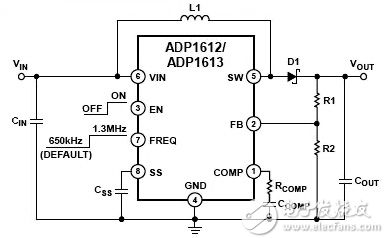 Analog Devices ADP1612/1613 boost configuration Analog Devices 的 ADP1612/1613 升壓配置