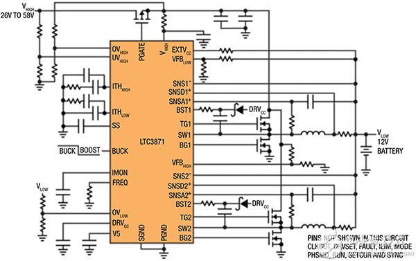 Linear Technology 的 LTC3871 的双向应用示意图