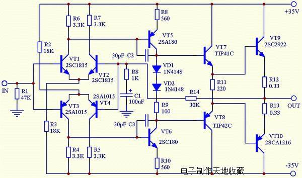 經典的分立元件功放電路分享