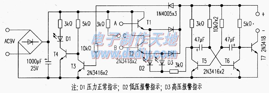 气体压力自动监测报警器电路图