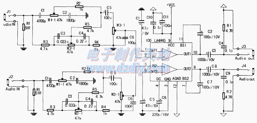 怎樣用LA4445集成電路制作音頻功率放大器