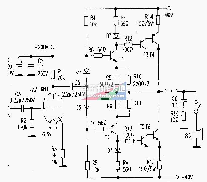 6n1胆石混合功放的制作方法-电子发烧友网