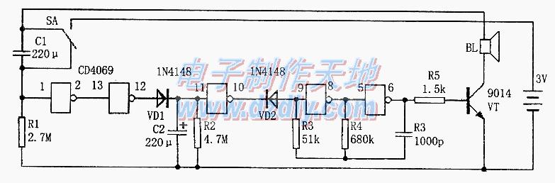 CD4069 COMS定时提醒电路