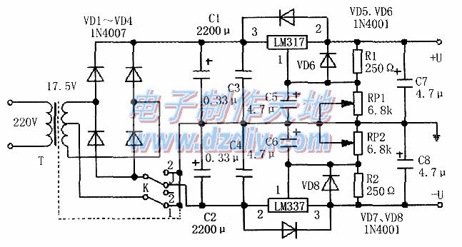 LM317可调直流稳压双电源电路设计思路