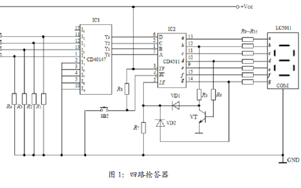 四路抢答器在Multisim12中的仿真情况是什么样的详细资料概述