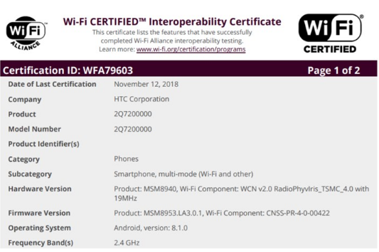 HTC中端新机通过Wi-Fi认证 搭载3GB的R...