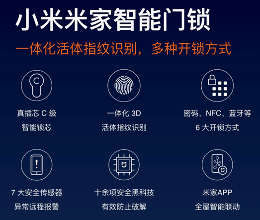 小米米家智能门锁配备了c级智能锁芯 安全方面更有保障