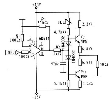 采用VCA822为核心实现可控增益宽带放大器的功能