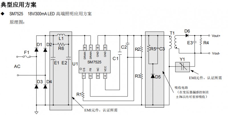 功率开关芯片SM7525功率兼容应用设计方案