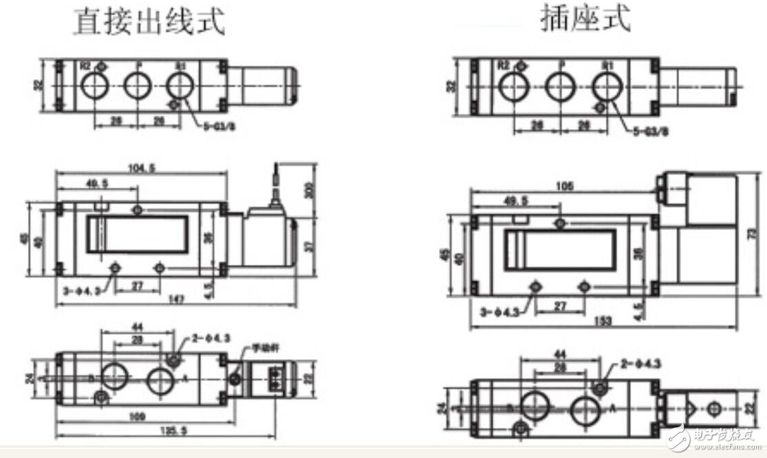 二位五通电磁阀接线