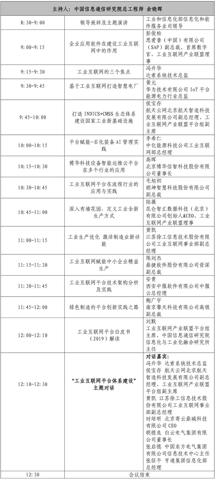 2019年工業(yè)互聯(lián)網(wǎng)峰會議程