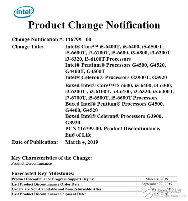 Intel宣布第六代酷睿处理器退役