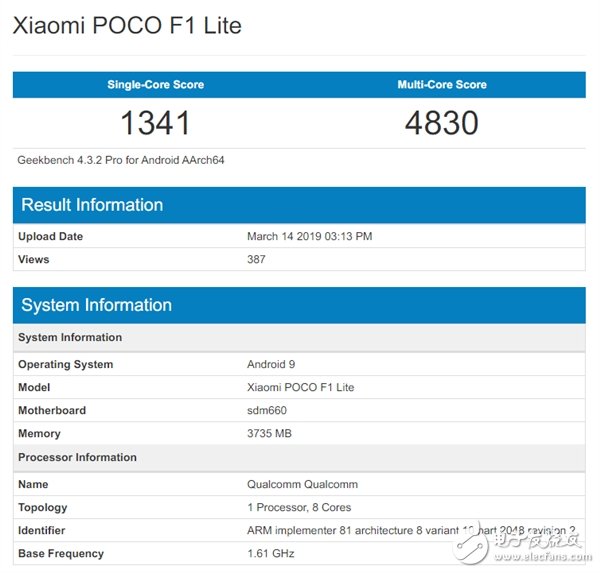 小米PocophoneF1Lite跑分曝光 搭载骁龙660或为千元级水准