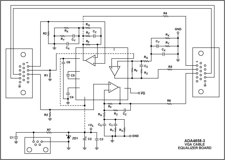 采用ADA4858-31驅動并均衡100米的VGA電纜的解決方案