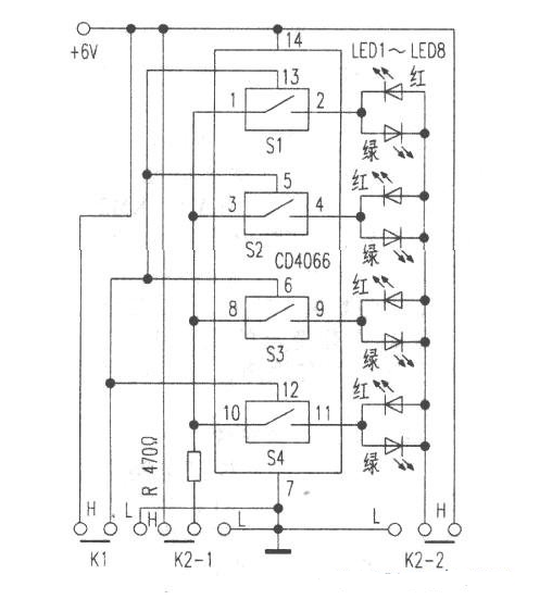 CD4066四双向模拟开关的测试电路