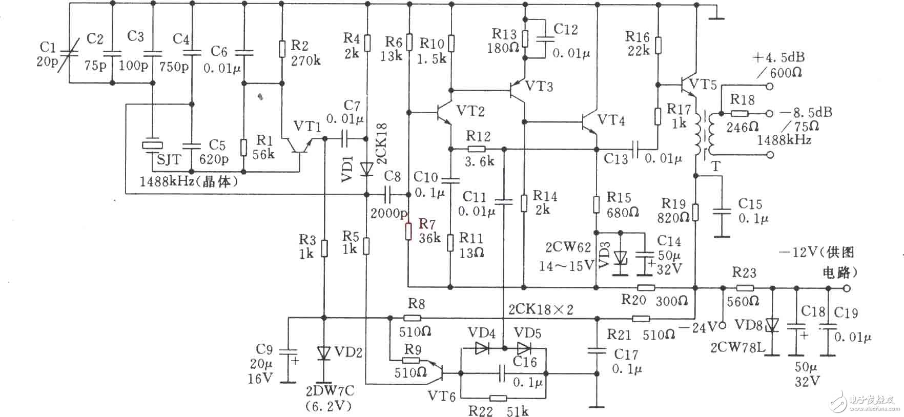 1488kHz信號發生器與分頻器電路圖