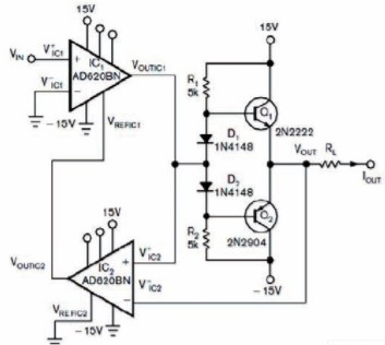 采用两个仪表放大器和晶体管实现高精度压控电流源的设计